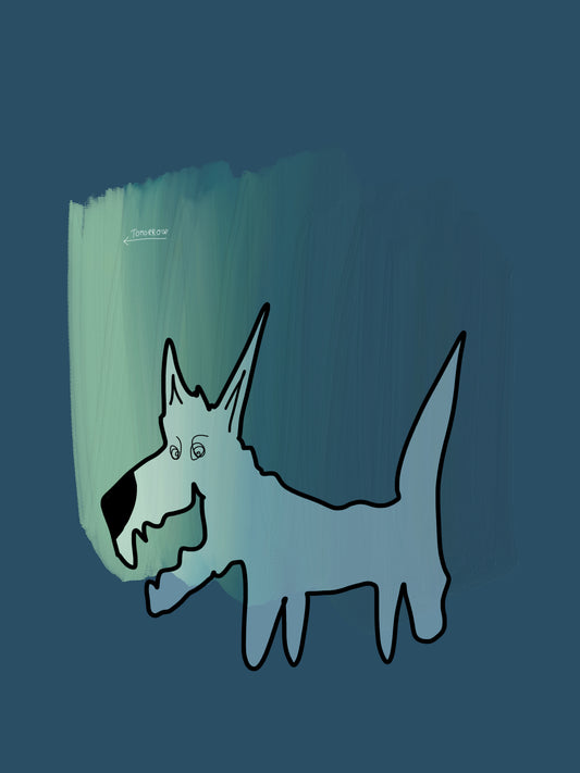 Transparent dog coming out from the dark