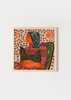 Girl with her spotted hen