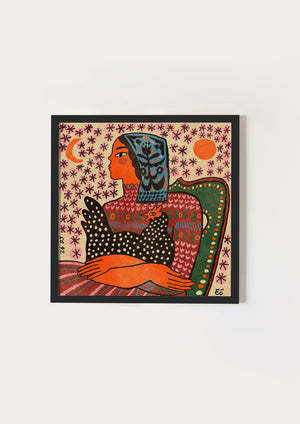Girl with her spotted hen